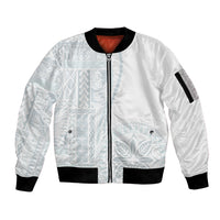 Samoa White Sunday Sleeve Zip Bomber Jacket Classic Siapo Style - Wonder Print Shop
