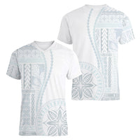 Samoa White Sunday Women V Neck T Shirt Classic Siapo Style - Wonder Print Shop