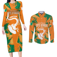 Ivory Coast Football Custom Couples Matching Long Sleeve Bodycon Dress and Long Sleeve Button Shirt Les Elephants Champions LT7 - Wonder Print Shop