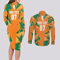 Ivory Coast Football Custom Couples Matching Long Sleeve Bodycon Dress and Long Sleeve Button Shirt Les Elephants Champions LT7 - Wonder Print Shop