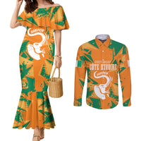 Ivory Coast Football Custom Couples Matching Mermaid Dress and Long Sleeve Button Shirt Les Elephants Champions