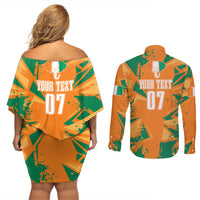 Ivory Coast Football Custom Couples Matching Off Shoulder Short Dress and Long Sleeve Button Shirt Les Elephants Champions LT7 - Wonder Print Shop