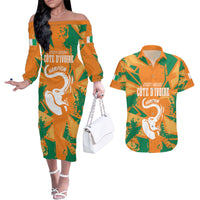 Ivory Coast Football Custom Couples Matching Off The Shoulder Long Sleeve Dress and Hawaiian Shirt Les Elephants Champions LT7 - Wonder Print Shop