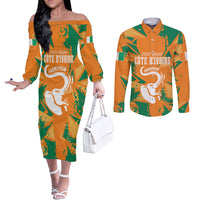 Ivory Coast Football Custom Couples Matching Off The Shoulder Long Sleeve Dress and Long Sleeve Button Shirt Les Elephants Champions