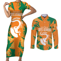 Ivory Coast Football Custom Couples Matching Short Sleeve Bodycon Dress and Long Sleeve Button Shirt Les Elephants Champions LT7 - Wonder Print Shop