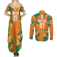 Ivory Coast Football Custom Couples Matching Summer Maxi Dress and Long Sleeve Button Shirt Les Elephants Champions LT7 - Wonder Print Shop