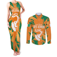 Ivory Coast Football Custom Couples Matching Tank Maxi Dress and Long Sleeve Button Shirt Les Elephants Champions LT7 - Wonder Print Shop
