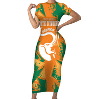 Ivory Coast Football Custom Family Matching Short Sleeve Bodycon Dress and Hawaiian Shirt Les Elephants Champions - Wonder Print Shop
