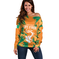 Ivory Coast Football Custom Off Shoulder Sweater Les Elephants Champions - Wonder Print Shop