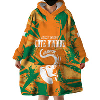 Ivory Coast Football Custom Wearable Blanket Hoodie Les Elephants Champions - Wonder Print Shop