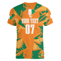 Ivory Coast Football Custom Women V Neck T Shirt Les Elephants Champions - Wonder Print Shop