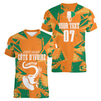 Ivory Coast Football Custom Women V Neck T Shirt Les Elephants Champions - Wonder Print Shop