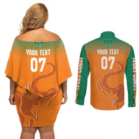 Ivory Coast Football Custom Couples Matching Off Shoulder Short Dress and Long Sleeve Button Shirt Ivory Elephants - Basic Style LT7 - Wonder Print Shop