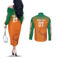Ivory Coast Football Custom Couples Matching Off The Shoulder Long Sleeve Dress and Long Sleeve Button Shirt Ivory Elephants - Basic Style