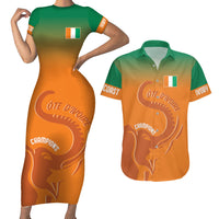Ivory Coast Football Custom Couples Matching Short Sleeve Bodycon Dress and Hawaiian Shirt Ivory Elephants - Basic Style LT7 - Wonder Print Shop
