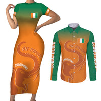 Ivory Coast Football Custom Couples Matching Short Sleeve Bodycon Dress and Long Sleeve Button Shirt Ivory Elephants - Basic Style LT7 - Wonder Print Shop