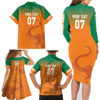 Ivory Coast Football Custom Family Matching Long Sleeve Bodycon Dress and Hawaiian Shirt Ivory Elephants - Basic Style LT7 - Wonder Print Shop