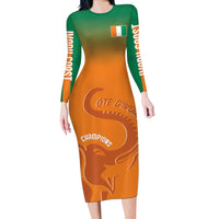 Ivory Coast Football Custom Long Sleeve Bodycon Dress Ivory Elephants - Basic Style - Wonder Print Shop