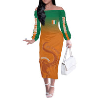 Ivory Coast Football Custom Off The Shoulder Long Sleeve Dress Ivory Elephants - Basic Style - Wonder Print Shop
