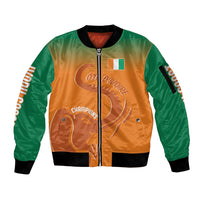 Ivory Coast Football Custom Sleeve Zip Bomber Jacket Ivory Elephants - Basic Style - Wonder Print Shop