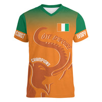 Ivory Coast Football Custom Women V Neck T Shirt Ivory Elephants - Basic Style - Wonder Print Shop
