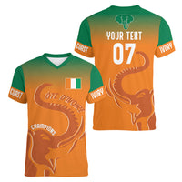 Ivory Coast Football Custom Women V Neck T Shirt Ivory Elephants - Basic Style - Wonder Print Shop