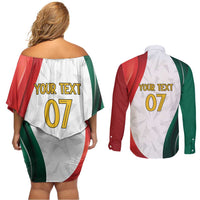 Custom Mexico Football Couples Matching Off Shoulder Short Dress and Long Sleeve Button Shirt El Tricolor Viva Champions