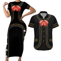 Mexico Mariachi Charro Costume Inpsired Couples Matching Short Sleeve Bodycon Dress and Hawaiian Shirt