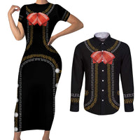 Mexico Mariachi Charro Costume Inpsired Couples Matching Short Sleeve Bodycon Dress and Long Sleeve Button Shirt