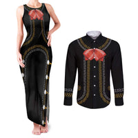 Mexico Mariachi Charro Costume Inpsired Couples Matching Tank Maxi Dress and Long Sleeve Button Shirt