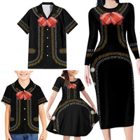 Mexico Mariachi Charro Costume Inpsired Family Matching Long Sleeve Bodycon Dress and Hawaiian Shirt