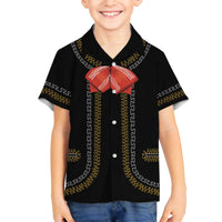 Mexico Mariachi Charro Costume Inpsired Family Matching Off The Shoulder Long Sleeve Dress and Hawaiian Shirt