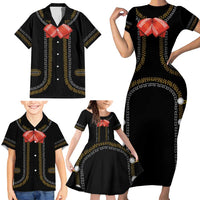 Mexico Mariachi Charro Costume Inpsired Family Matching Short Sleeve Bodycon Dress and Hawaiian Shirt