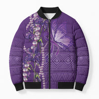 Lupus Awareness Purple Ribbon Butterfly Bomber Puffer Jacket Hope