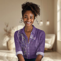 Lupus Awareness Purple Ribbon Butterfly Women Casual Shirt Hope