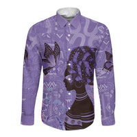 Lupus Awareness Afro Girl - Proud Survivor Long Sleeve Button Shirt Ankara Pattern