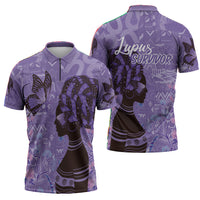 Lupus Awareness Afro Girl - Proud Survivor Zipper Polo Shirt Ankara Pattern