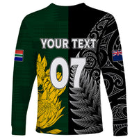 Personalised New Zealand Mix South Africa Rugby Long Sleeve Shirt Protea Vs. Silver Ferns - Wonder Print Shop