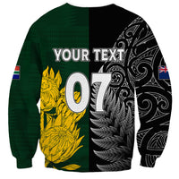 Personalised New Zealand Mix South Africa Rugby Sweatshirt Protea Vs. Silver Ferns - Wonder Print Shop