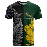 Personalised New Zealand Mix South Africa Rugby T Shirt Protea Vs. Silver Ferns - Wonder Print Shop