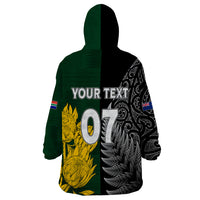 Personalised New Zealand Mix South Africa Rugby Wearable Blanket Hoodie Protea Vs. Silver Ferns - Wonder Print Shop