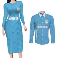 Uruguay Football 2024 Custom Couples Matching Long Sleeve Bodycon Dress and Long Sleeve Button Shirt Los Charruas Sol de Mayo Ornamental Style LT7 - Wonder Print Shop