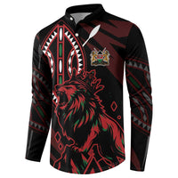 Kenya King Lion Personalized Button Sweatshirt Stylized Maasai Shield - Wonder Print Shop