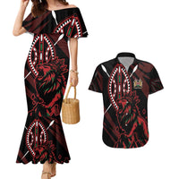 Kenya King Lion Personalized Couples Matching Mermaid Dress and Hawaiian Shirt Stylized Maasai Shield - Wonder Print Shop