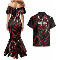 Kenya King Lion Personalized Couples Matching Mermaid Dress and Hawaiian Shirt Stylized Maasai Shield - Wonder Print Shop