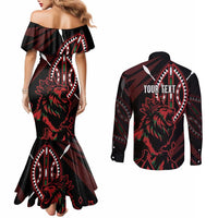 Kenya King Lion Personalized Couples Matching Mermaid Dress and Long Sleeve Button Shirt Stylized Maasai Shield - Wonder Print Shop