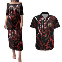 Kenya King Lion Personalized Couples Matching Puletasi and Hawaiian Shirt Stylized Maasai Shield - Wonder Print Shop