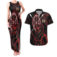 Kenya King Lion Personalized Couples Matching Tank Maxi Dress and Hawaiian Shirt Stylized Maasai Shield - Wonder Print Shop