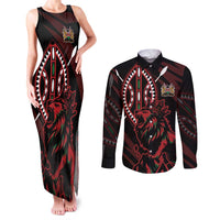Kenya King Lion Personalized Couples Matching Tank Maxi Dress and Long Sleeve Button Shirt Stylized Maasai Shield - Wonder Print Shop