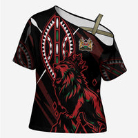 Kenya King Lion Personalized Cross Shoulder Shirt Stylized Maasai Shield - Wonder Print Shop
